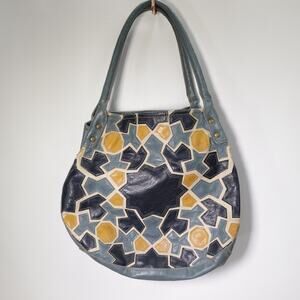 Stamp 10 Handbag Women M Purse Blue Yellow Abstract Lined Shoulder Bag